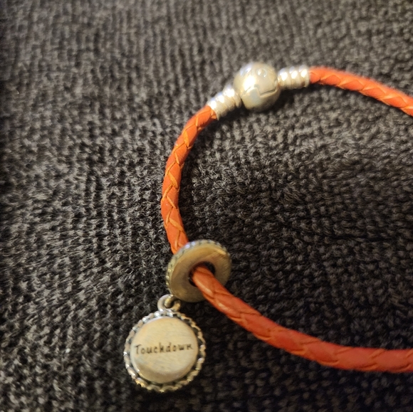 Retired Pandora Red Braided Leather Bracelet w/ 925 Football Silver Accents - Picture 3 of 5